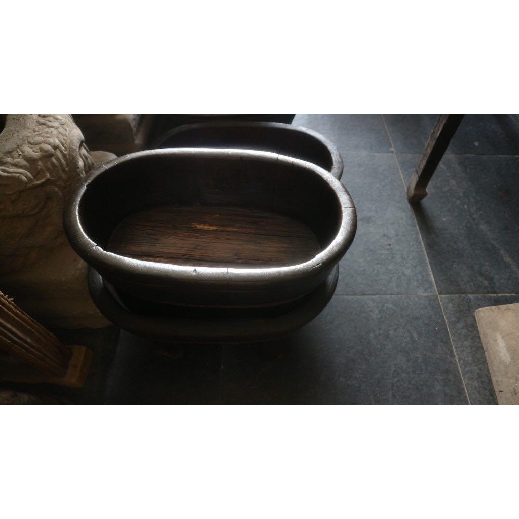 民俗老物件 老木盆 洗脚盆 养花盆 实木四脚盆 木桶怀旧老物件