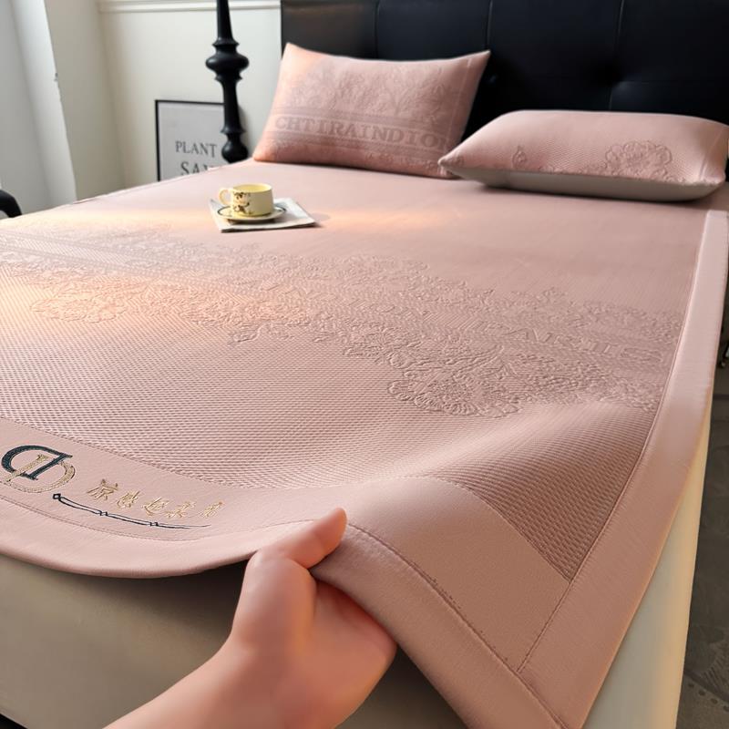 2025新款冰丝凉席三件套豆豆席空调软席子可折叠防滑凉感床单夏季