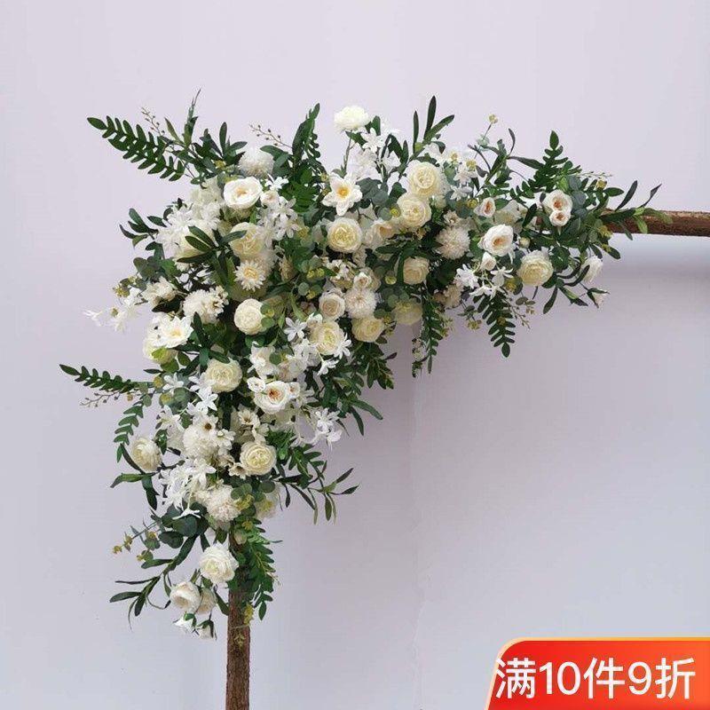 新款婚庆三角花排结婚拱门花舞台背景迎宾区布置排花彷真绢花花艺