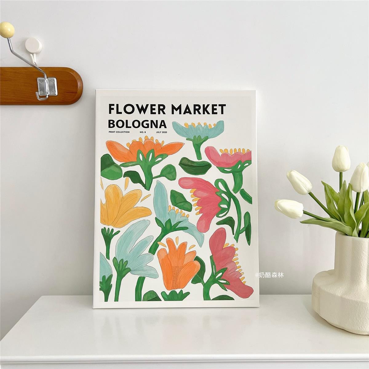 ins风创意花朵装饰画 复古北欧风人物挂画桌面相框画摆件拍摄背景