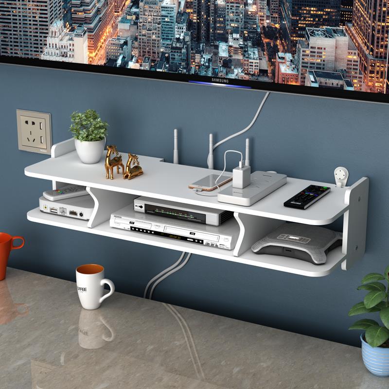 免打孔客厅电视墙上机顶盒架置物架路由器收纳盒卧室挂墙wifi挂架