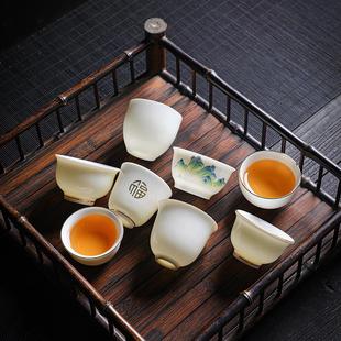 羊脂玉白瓷功夫小茶杯家用办公室喝茶杯子大小号品茗杯茶盏罗汉杯