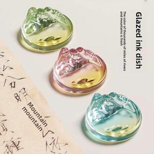 书法墨碟毛笔墨蝶墨水碟墨汁碟琉璃多功能笔搁笔舔小楷装墨水碟子