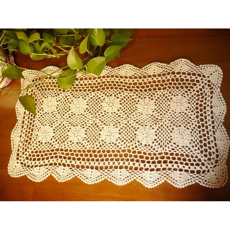 我爱我家 纯手工钩针勾花棉线欧式桌旗桌布沙发巾装饰巾白色米色