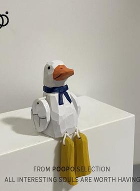 手工原木雕刻可爱鸭子木制摆件卧室桌面创意装饰品桌搭小物件礼物