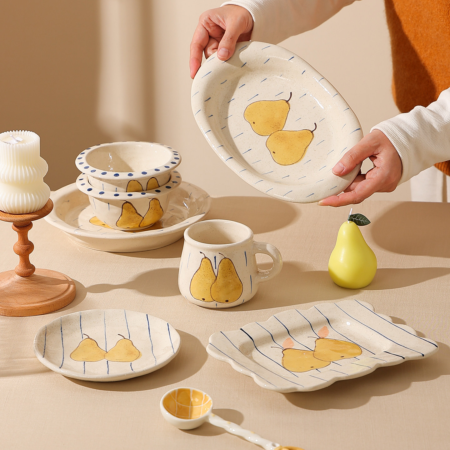 甜欧尼手作陶瓷喝水杯子家用高颜值菜盘子创意饭碗酸奶碗套装餐具