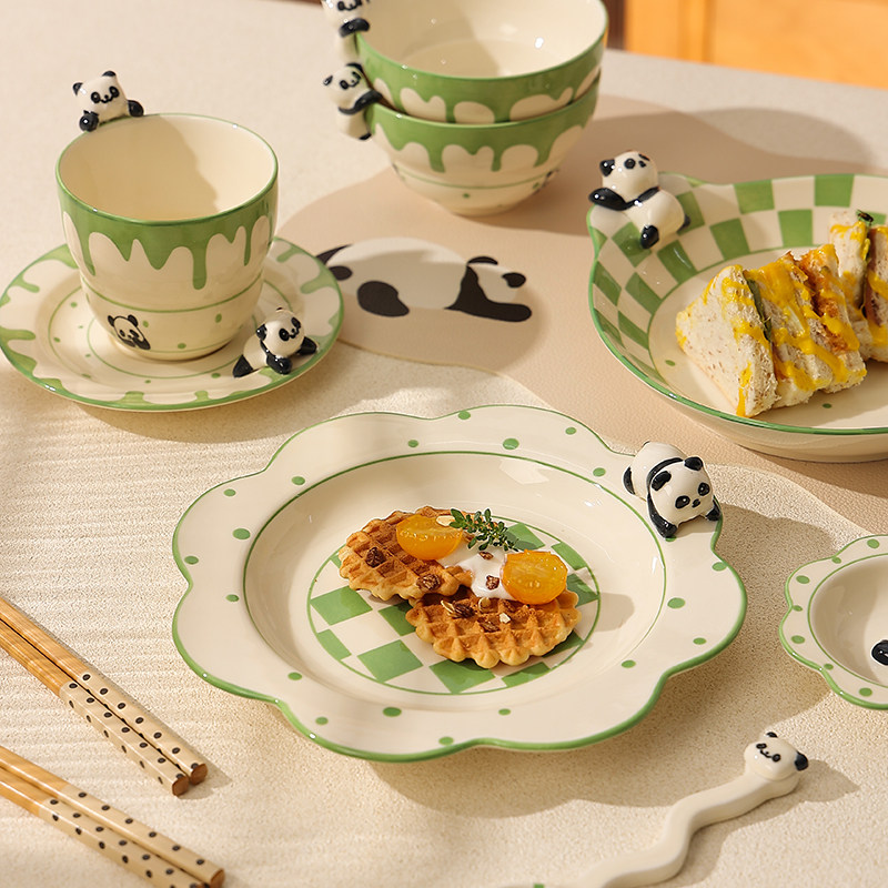 熊猫餐具高级感小众仪式感陶瓷碗盘碟家用面碗手握杯碟子甜品盘子,餐饮具,盘,淘宝优惠券,粉丝福利购,淘宝优惠卷