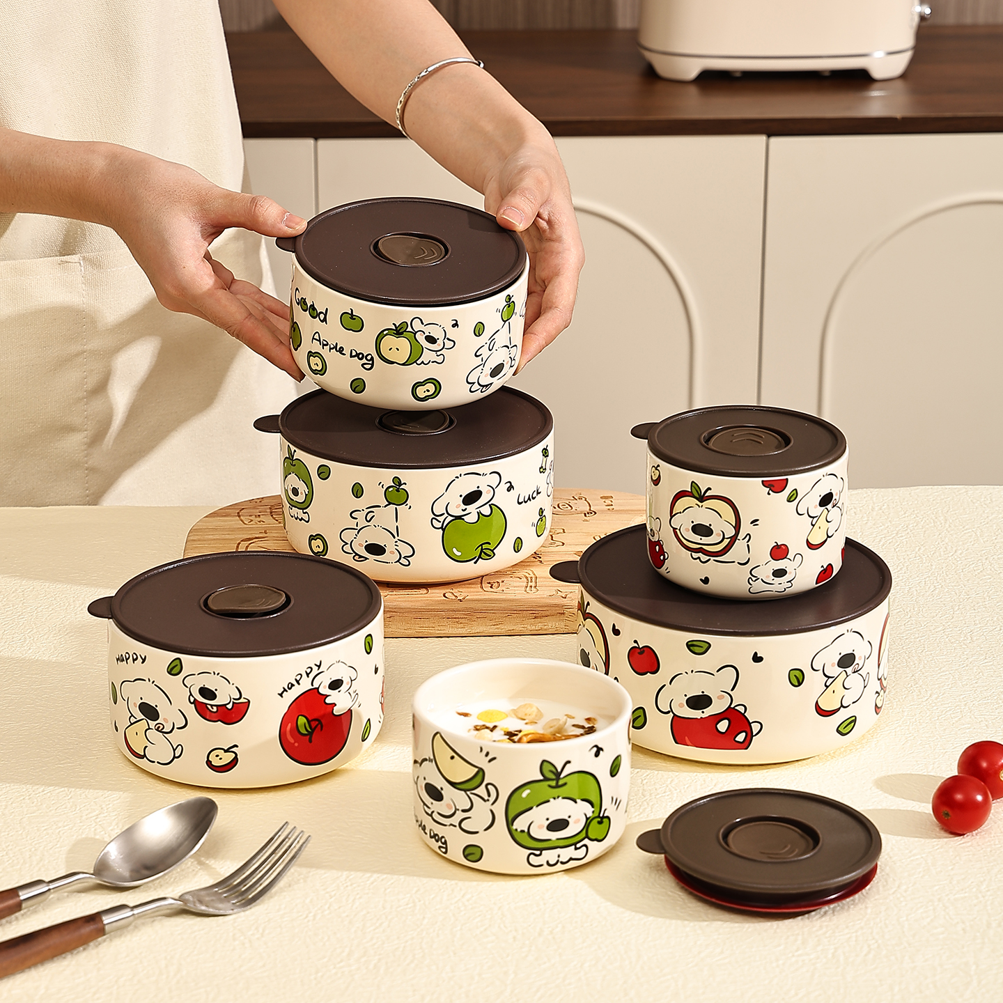 甜欧尼可爱保鲜饭盒可微波炉加热