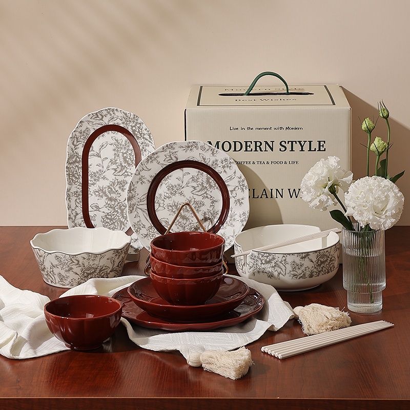 陶瓷一套碗盘套装鱼盘和汤碗