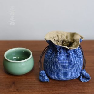 土布袋旅行收纳主人杯夹束口抽绳老便携包加厚袋子粗布布 茶杯棉装