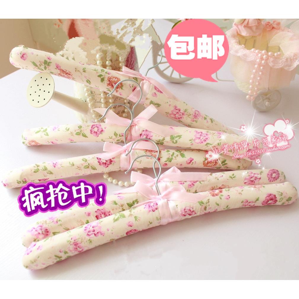 布艺衣架子衣服挂成人宽肩无痕田园公主蕾丝木质包布海绵挂衣服架