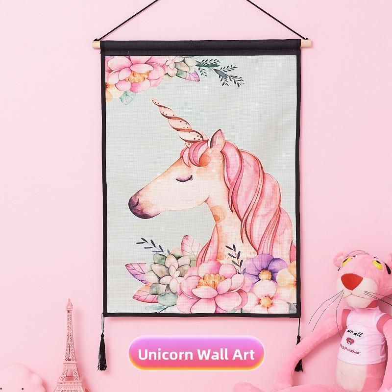 北欧ins房间装饰品创意挂布挂画卧室独角兽火烈鸟背景墙面壁挂件