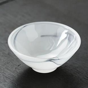 泼墨琉璃白玉斗笠杯女士精致主人杯单杯家用防烫手玻璃茶杯品茗杯