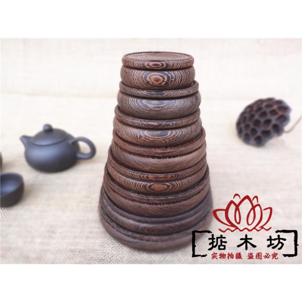 红木雕花瓶盆景奇玉石玛瑙摆件 黑鸡翅木圆形紫砂壶实木底座 杯垫