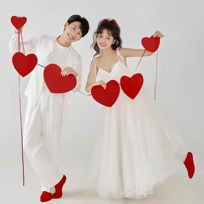 婚礼爱心拉旗结婚拍照道具夫妻一条心创意婚纱摄影领证跟拍道具