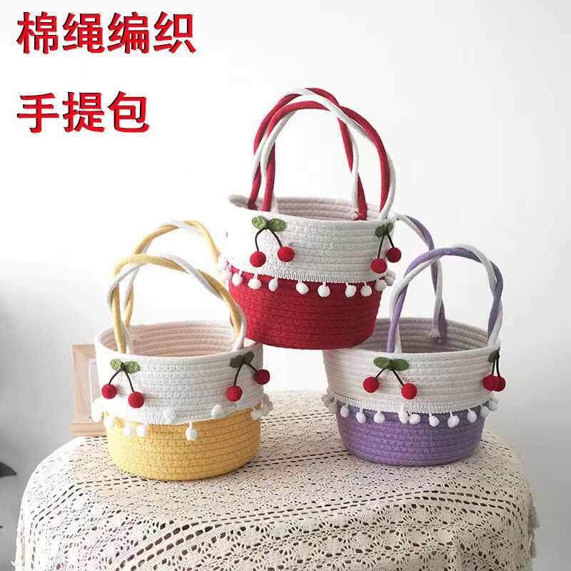 可爱手提小包包女新款手工棉线百搭可爱樱桃包时尚海边度假编织包,箱包皮具/热销女包/男包,托特包,淘宝优惠券,粉丝福利购,淘宝优惠卷