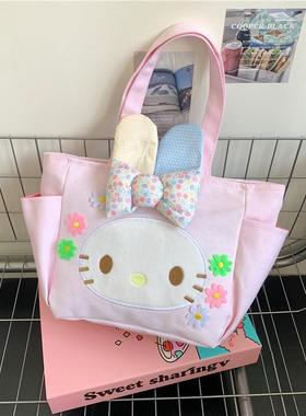 背之爱可爱卡通小兔子午餐饭盒袋便当包手提拎包简约女学生手提袋