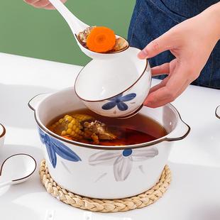 陶瓷双耳大碗家用汤碗新款 酸菜鱼盆 带耳朵大号汤盆日式 复古创意装