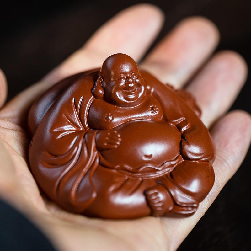 亦合紫砂弥勒佛茶宠精品可养原矿小和尚笑面佛茶桌茶台摆件茶玩