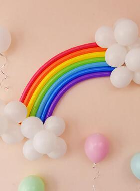 宝宝的个生日装饰创意彩虹条魔术气球包装儿童主题派对装饰用品