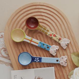 家用吃饭勺子高颜值田园风可爱喝汤专用釉下彩甜品勺卡通喝汤汤匙
