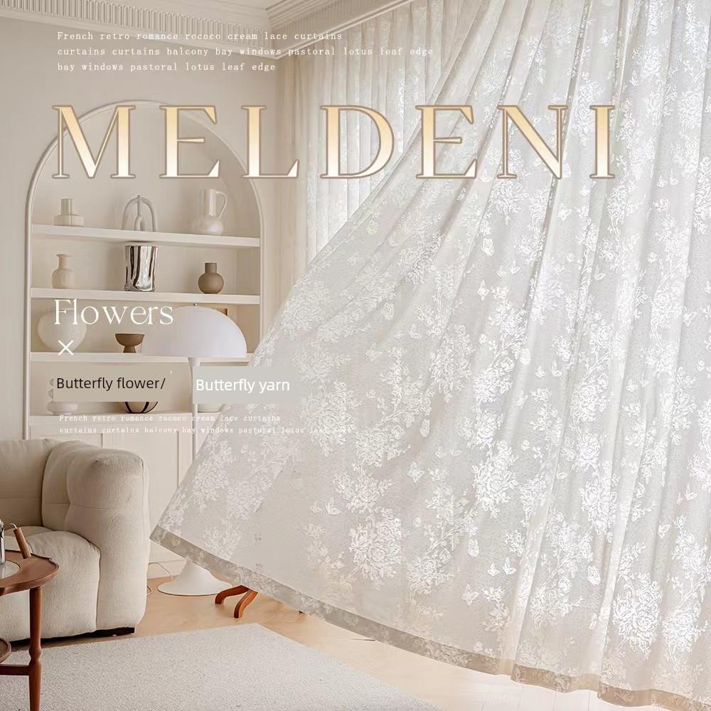 梦幻光影窗玫瑰切纱布法式覆古风格阳台客厅窗帘浪漫白色米色窗帘