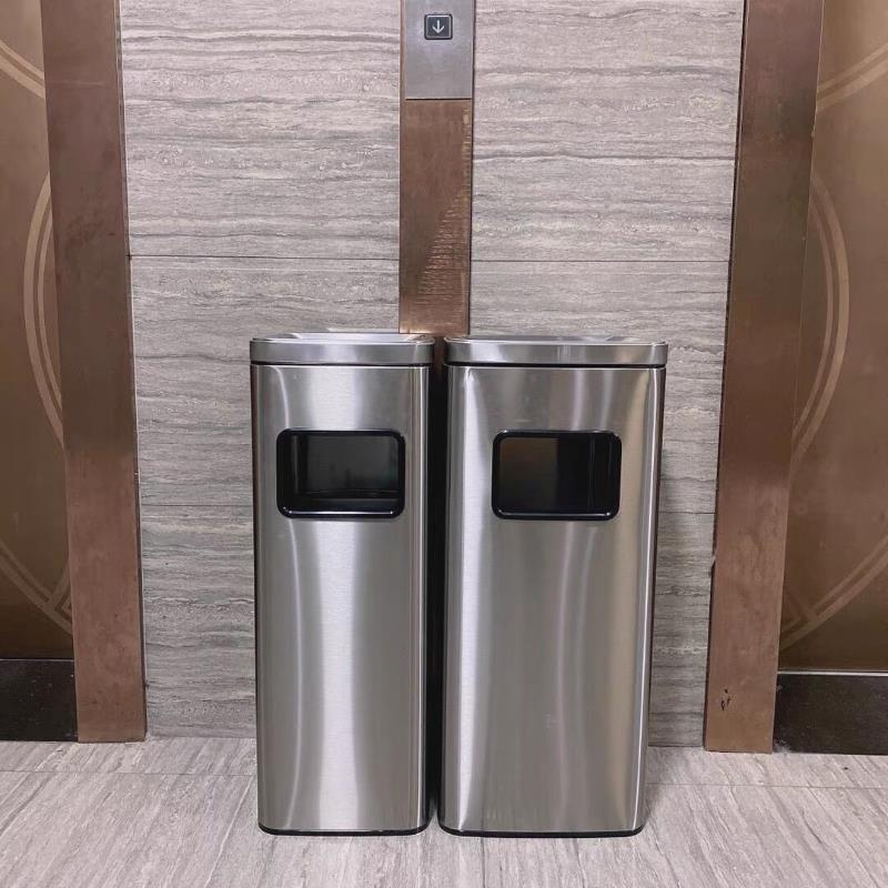 不锈钢垃圾桶卫生间擦手纸无盖直投翻盖侧开商用方形电梯口果皮箱