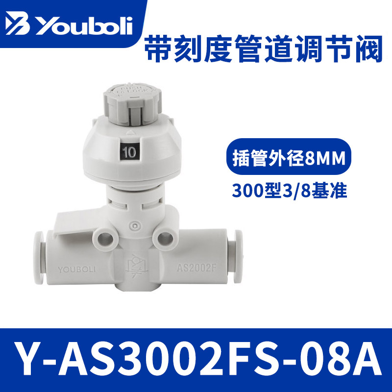 SMC型气动管道型调速节流阀带刻度直通调节接头AS1002FS-04/06/08