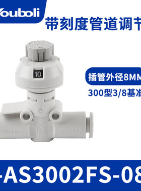 SMC型气动管道型调速节流阀带刻度直通调节接头AS1002FS-04/06/08