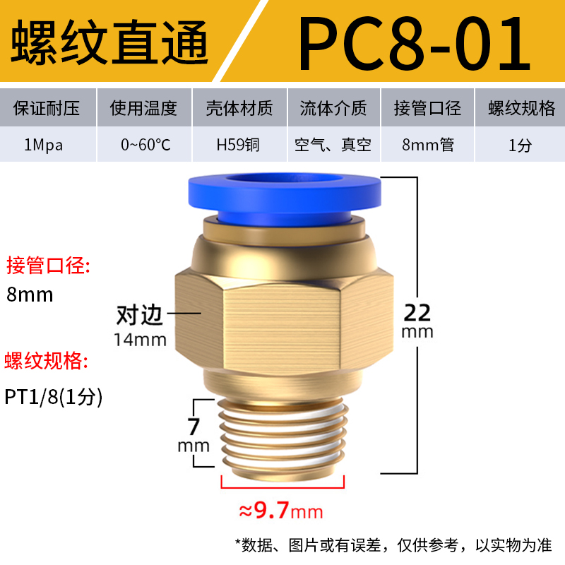气动气管快速接头PC8-02快插气嘴螺纹直通10-01/6-03气源工具元件
