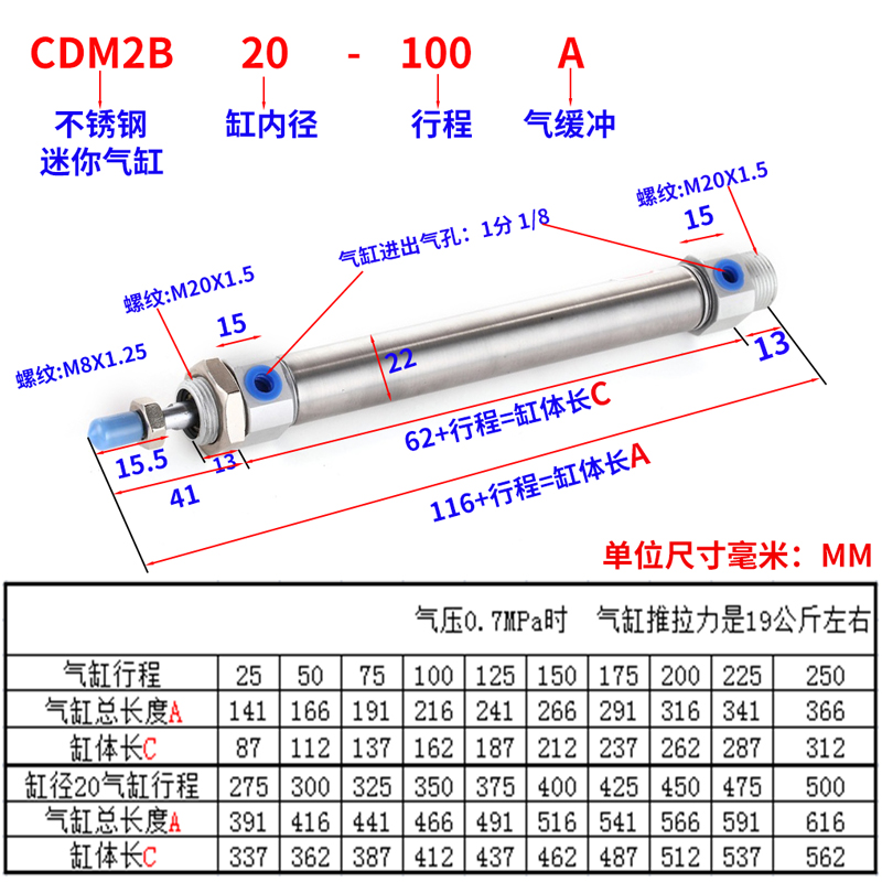 SMC气缸CM2B20-10 CDM2B25-30-40-50-60-75-80-100Z CDM2BZ20-20A