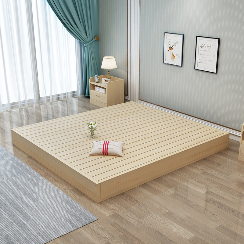 原木硬床板1.8米全实木排骨架加高床架双人床护腰床垫榻榻米定制