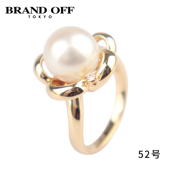 中古95新TASAKI(塔思琦)花型海水珍珠钻石戒指K18黄金52号