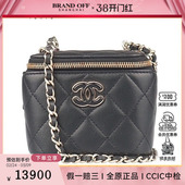 9新CHANEL香奈儿爱心链条迷你化妆盒黑色羊皮斜挎二手奢侈品包包