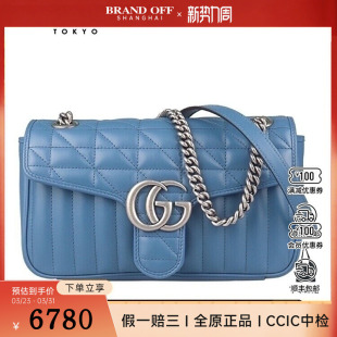 蓝色牛皮中号斜挎包二手奢侈品包包 MARMONT 中古95新GUCCI