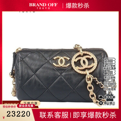 9新CHANEL香奈儿BOWLING BAG黑色羊皮斜挎AS3384二手奢侈品包包