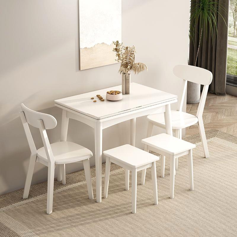 小户型折叠岩板餐桌家用伸缩实木餐桌椅组合简约长方形多功能桌子