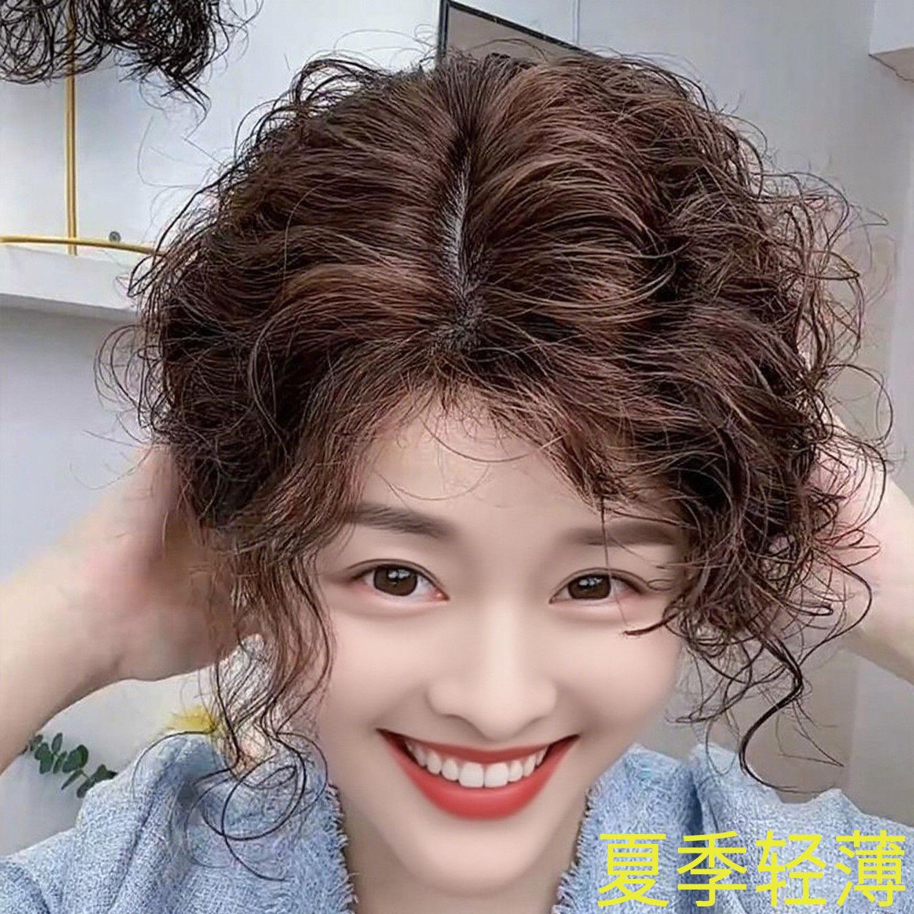 头顶补发片女遮白发补头顶假发片卷发片