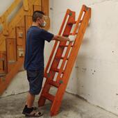 S588木梯子复式 阁楼楼梯室内直梯带扶手实木单梯木质复古一字爬梯