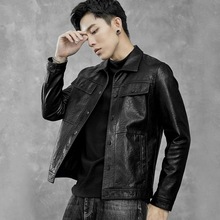 高端2025新款皮衣外套男绵羊皮复古机车品牌男士潮流翻领真皮夹克