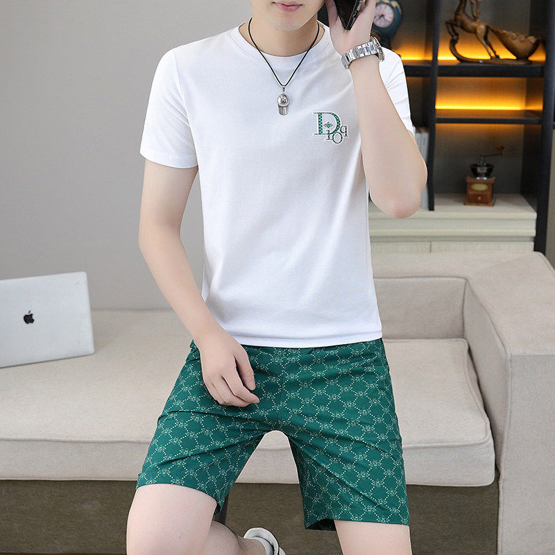 欧洲站潮牌短袖短裤套装男2026夏季新款冰丝薄款男士运动两件套帅