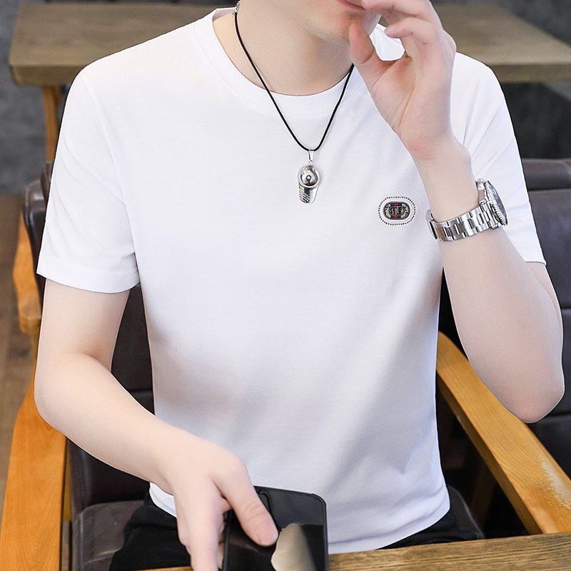 高端白色短袖t恤男纯棉2026夏季韩版修身冰丝棉薄款透气男士上衣