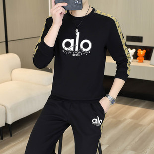 2025新款品牌圆领卫衣套装男春秋季潮牌印花男士休闲运动两件套帅