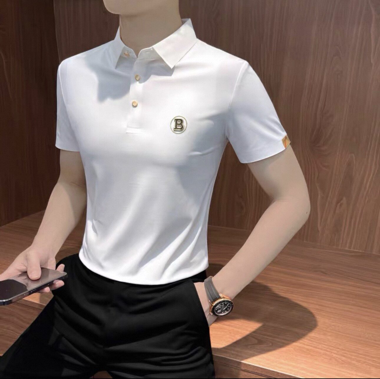 高端冰丝无痕POLO衫男士短袖修身夏季薄款2026新款商务刺绣T恤衫