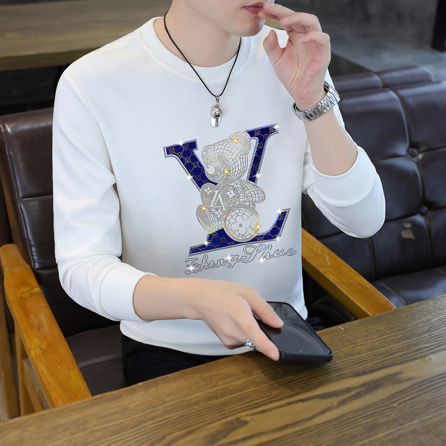 欧洲站潮牌烫钻卫衣男长袖