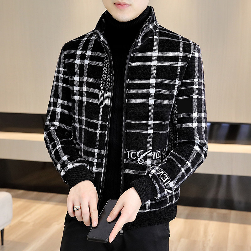 品牌2025秋冬季新款格子夹克外套男潮牌立领修身加厚高级感冬装帅