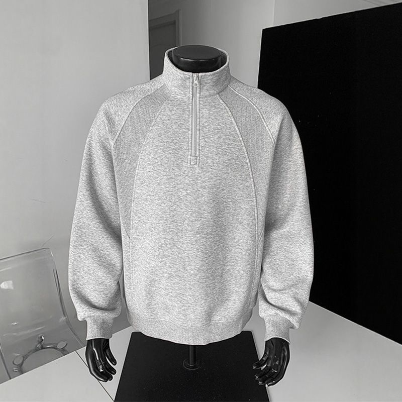 2024秋冬男士拼接纯色半拉链立领卫衣时尚长袖T恤休闲套头上衣服