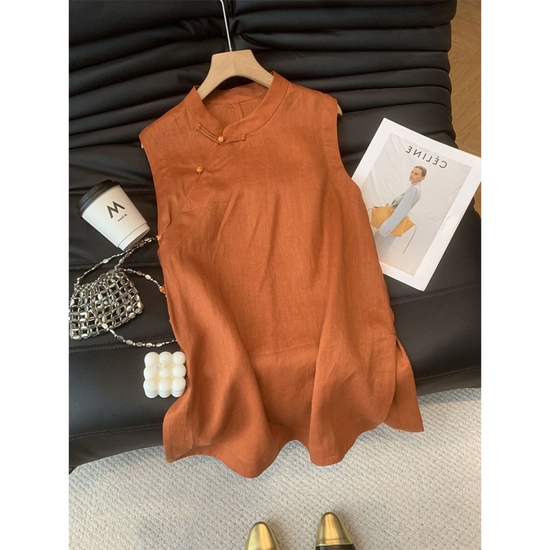 新中式无袖立领马甲上衣男女2025夏季国风盘口大码显瘦背心T恤衫