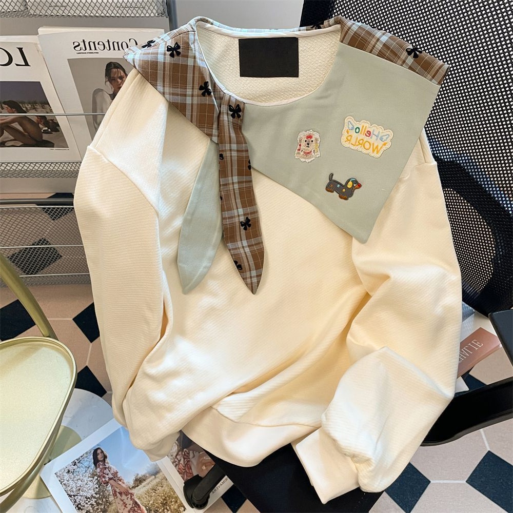 奶乖艺术生可爱海军领撞色卫衣男女春秋2025新款洋气百搭减龄上衣