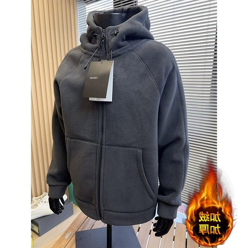 深灰色加厚设计感连帽外套男款2025冬季开衫卫衣运动休闲百搭夹克